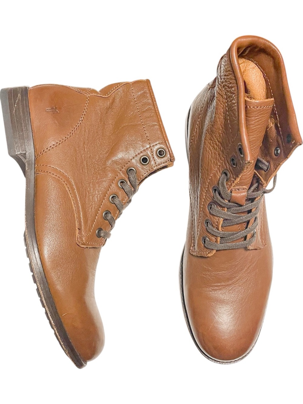 Frye Tyler Lace Up Leather Boots Cognac